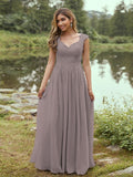 A-Line/Princess Chiffon Applique Sweetheart Sleeveless Floor-Length Bridesmaid Dresses Evening Prom Dress