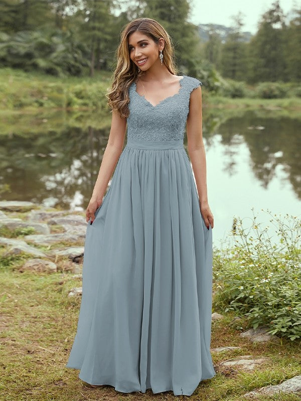 A-Line/Princess Chiffon Applique Sweetheart Sleeveless Floor-Length Bridesmaid Dresses Evening Prom Dress