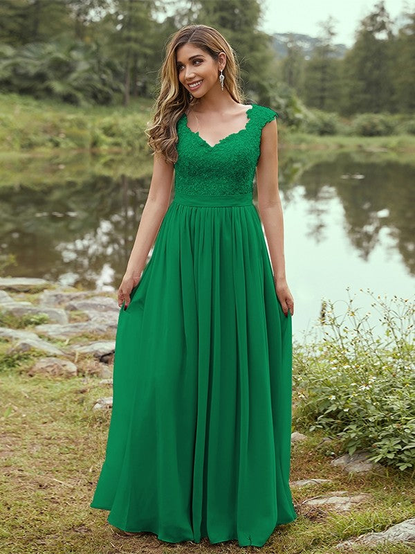 A-Line/Princess Chiffon Applique Sweetheart Sleeveless Floor-Length Bridesmaid Dresses Evening Prom Dress