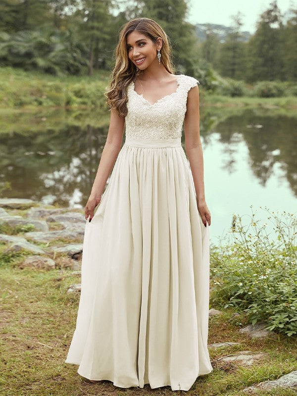A-Line/Princess Chiffon Applique Sweetheart Sleeveless Floor-Length Bridesmaid Dresses Evening Prom Dress