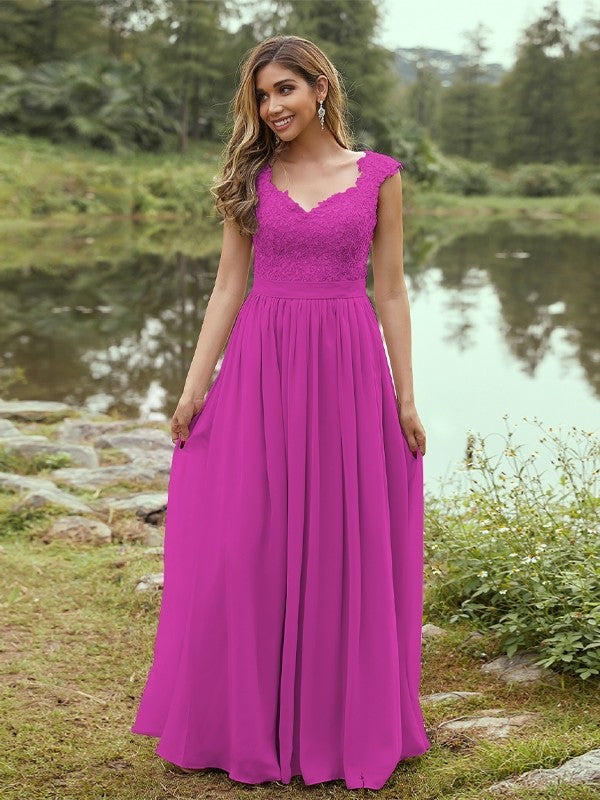 A-Line/Princess Chiffon Applique Sweetheart Sleeveless Floor-Length Bridesmaid Dresses Evening Prom Dress