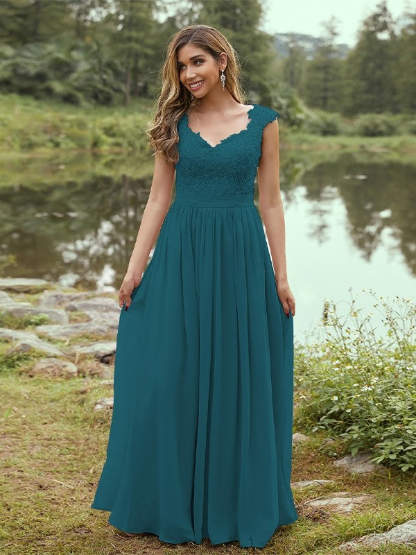 A-Line/Princess Chiffon Applique Sweetheart Sleeveless Floor-Length Bridesmaid Dresses Evening Prom Dress