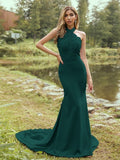 Sheath/Column Stretch Crepe Lace Halter Sleeveless Sweep/Brush Train Bridesmaid Dresses Evening Dress