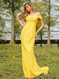 Sheath/Column Jersey Ruched Off-the-Shoulder Sleeveless Sweep/Brush Train Bridesmaid Dresses Evening Dress