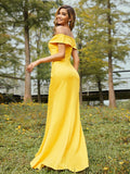 Sheath/Column Jersey Ruched Off-the-Shoulder Sleeveless Sweep/Brush Train Bridesmaid Dresses Evening Dress