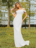 Sheath/Column Jersey Ruched Off-the-Shoulder Sleeveless Sweep/Brush Train Bridesmaid Dresses Evening Dress
