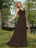 A-Line/Princess Chiffon Lace V-neck Sleeveless Floor-Length Bridesmaid Dresses Evening Prom Dress
