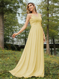 A-Line/Princess Chiffon Lace V-neck Sleeveless Floor-Length Bridesmaid Dresses Evening Prom Dress