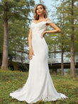A-Line/Princess Stretch Crepe Off-the-Shoulder Sleeveless Sweep/Brush Train Bridesmaid Dresses Evening Dress