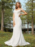 A-Line/Princess Stretch Crepe Off-the-Shoulder Sleeveless Sweep/Brush Train Bridesmaid Dresses Evening Dress