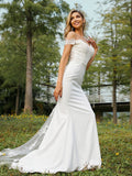 A-Line/Princess Stretch Crepe Off-the-Shoulder Sleeveless Sweep/Brush Train Bridesmaid Dresses Evening Dress
