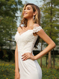 A-Line/Princess Stretch Crepe Off-the-Shoulder Sleeveless Sweep/Brush Train Bridesmaid Dresses Evening Dress