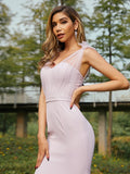 Trumpet/Mermaid Stretch Crepe Ruched V-neck Sleeveless Sweep/Brush Train Bridesmaid Dresses Evening Dress