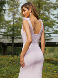 Trumpet/Mermaid Stretch Crepe Ruched V-neck Sleeveless Sweep/Brush Train Bridesmaid Dresses Evening Dress
