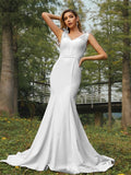 Trumpet/Mermaid Stretch Crepe Ruched V-neck Sleeveless Sweep/Brush Train Bridesmaid Dresses Evening Dress