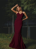 Sheath/Column Stretch Crepe Ruched V-neck Sleeveless Floor-Length Bridesmaid Dresses Evening Dress