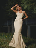 Sheath/Column Stretch Crepe Ruched V-neck Sleeveless Floor-Length Bridesmaid Dresses Evening Dress
