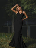 Sheath/Column Stretch Crepe Ruched V-neck Sleeveless Floor-Length Bridesmaid Dresses Evening Dress