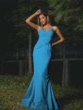 Sheath/Column Stretch Crepe Ruched V-neck Sleeveless Floor-Length Bridesmaid Dresses Evening Dress