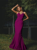 Sheath/Column Stretch Crepe Ruched V-neck Sleeveless Floor-Length Bridesmaid Dresses Evening Dress
