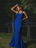 Sheath/Column Stretch Crepe Ruched V-neck Sleeveless Floor-Length Bridesmaid Dresses Evening Dress