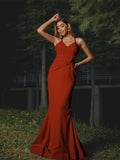 Sheath/Column Stretch Crepe Ruched V-neck Sleeveless Floor-Length Bridesmaid Dresses Evening Dress