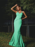 Sheath/Column Stretch Crepe Ruched V-neck Sleeveless Floor-Length Bridesmaid Dresses Evening Dress