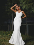 Sheath/Column Stretch Crepe Ruched V-neck Sleeveless Floor-Length Bridesmaid Dresses Evening Dress