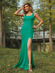 Sheath/Column Jersey Ruffles Straps Sleeveless Sweep/Brush Train Bridesmaid Dresses Evening Dress