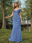 Sheath/Column Chiffon Ruched V-neck Sleeveless Floor-Length Bridesmaid Dresses Evening Dress