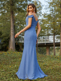 Sheath/Column Chiffon Ruched V-neck Sleeveless Floor-Length Bridesmaid Dresses Evening Dress