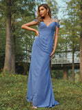 Sheath/Column Chiffon Ruched V-neck Sleeveless Floor-Length Bridesmaid Dresses Evening Dress