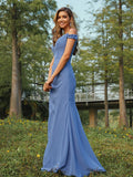 Sheath/Column Chiffon Ruched V-neck Sleeveless Floor-Length Bridesmaid Dresses Evening Dress