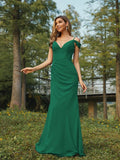 Sheath/Column Chiffon Ruched V-neck Sleeveless Floor-Length Bridesmaid Dresses Evening Dress