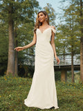 Sheath/Column Chiffon Ruched V-neck Sleeveless Floor-Length Bridesmaid Dresses Evening Dress