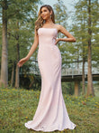 Sheath/Column Stretch Crepe Ruched Strapless Sleeveless Sweep/Brush Train Bridesmaid Dresses Evening Dress