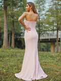 Sheath/Column Stretch Crepe Ruched Strapless Sleeveless Sweep/Brush Train Bridesmaid Dresses Evening Dress