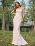 Sheath/Column Stretch Crepe Ruched Strapless Sleeveless Sweep/Brush Train Bridesmaid Dresses Evening Dress