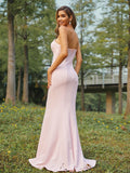 Sheath/Column Stretch Crepe Ruched Strapless Sleeveless Sweep/Brush Train Bridesmaid Dresses Evening Dress