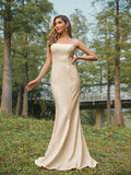 Sheath/Column Stretch Crepe Ruched Strapless Sleeveless Sweep/Brush Train Bridesmaid Dresses Evening Dress