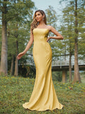 Sheath/Column Stretch Crepe Ruched Strapless Sleeveless Sweep/Brush Train Bridesmaid Dresses Evening Dress