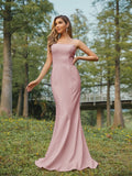 Sheath/Column Stretch Crepe Ruched Strapless Sleeveless Sweep/Brush Train Bridesmaid Dresses Evening Dress