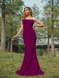 Sheath/Column Stretch Crepe Ruched Strapless Sleeveless Sweep/Brush Train Bridesmaid Dresses Evening Dress