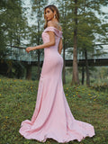 Sheath/Column Stretch Crepe Ruched Off-the-Shoulder Sleeveless Sweep/Brush Train Bridesmaid Dresses Evening Dress