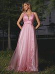 A-Line/Princess Tulle Ruffles V-neck Sleeveless Sweep/Brush Train Bridesmaid Dresses Evening Prom Dress