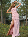 A-Line/Princess Stretch Crepe Ruched V-neck Sleeveless Sweep/Brush Train Bridesmaid Dresses Evening Dress