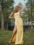 A-Line/Princess Stretch Crepe Ruched V-neck Sleeveless Sweep/Brush Train Bridesmaid Dresses Evening Dress