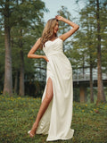 A-Line/Princess Stretch Crepe Ruched V-neck Sleeveless Sweep/Brush Train Bridesmaid Dresses Evening Dress