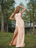 A-Line/Princess Stretch Crepe Ruched V-neck Sleeveless Sweep/Brush Train Bridesmaid Dresses Evening Dress