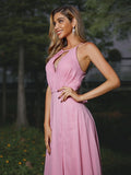 A-Line/Princess Chiffon Ruched Scoop Sleeveless Sweep/Brush Train Bridesmaid Dresses Evening Prom Dress